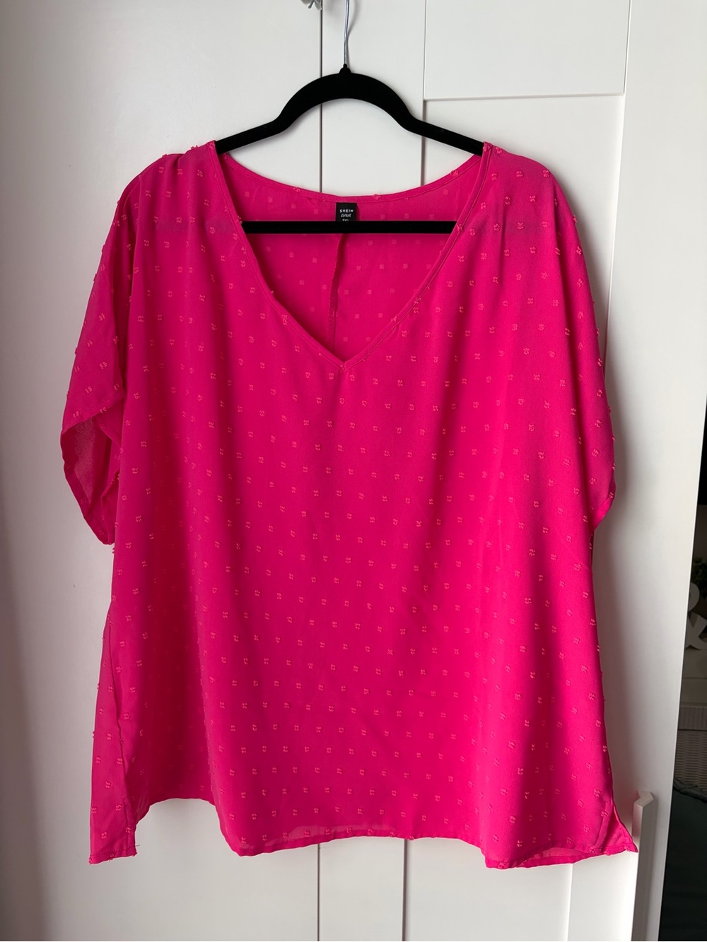 SHEIN Hot Pink V-Neck Short Sleeve Top